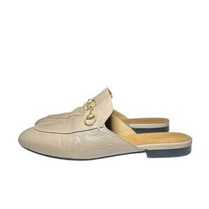 GUCCI Women's Princetown Beige Leather Horsebit Mules Loafers Flats Size 40